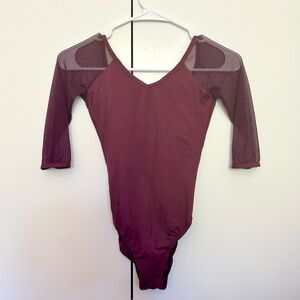 Maroon Mesh 3/4 Sleeve Leotard